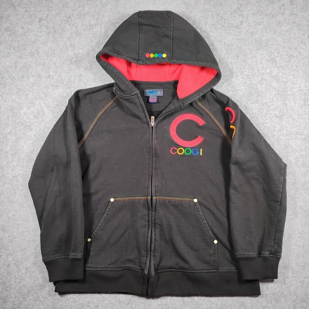 Coogi Kids Black Full Zip Hoodie Multicolor Embroidered Logo Size Medium